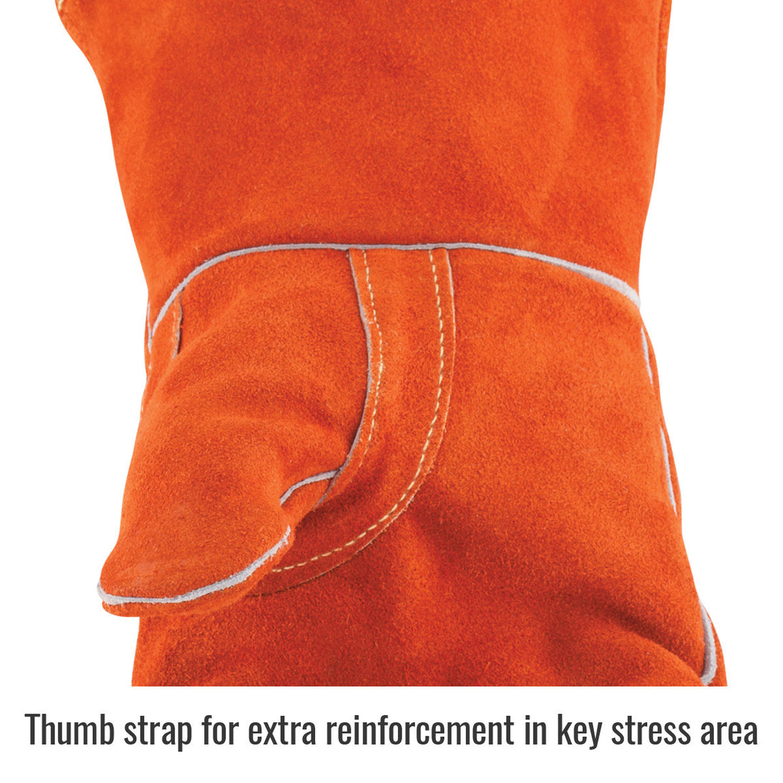 Thumb strap for extra reinforcement in Key stress area — Black Stallion 110 welding gloves