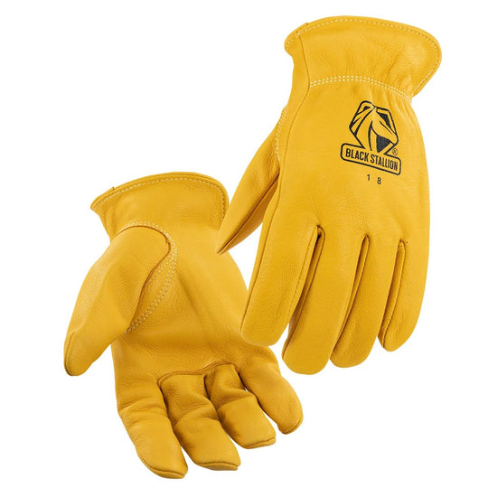 Black Stallion 18 Grain Deerskin Elastic Wrist DRIVER'S Style Gloves