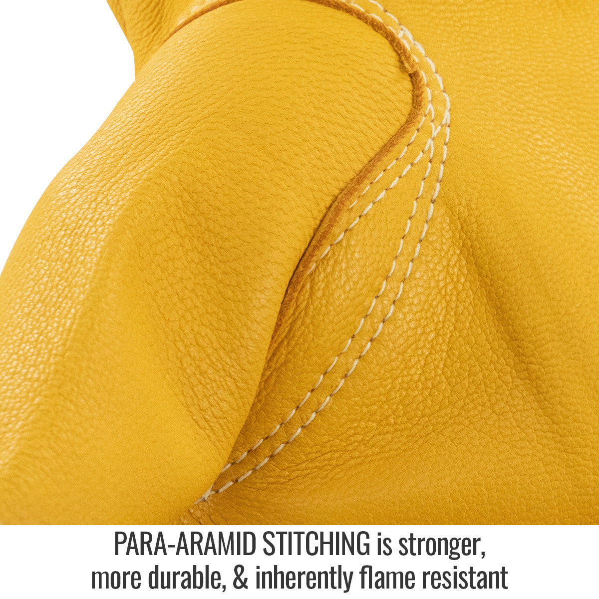 Para-aramid Stitching is stronger, more durable, & inherently flame resistant — Black Stallion 18 style gloves