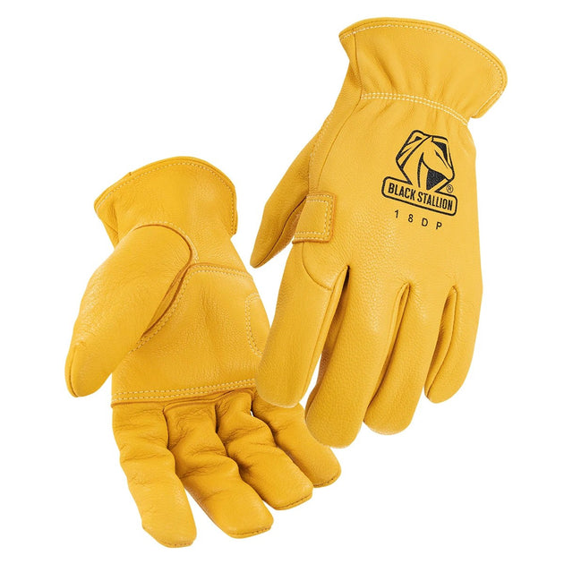 Black Stallion 18DP Grain Deerskin Elastic Wrist DRIVER'S Style Gloves, Reinforced Palm