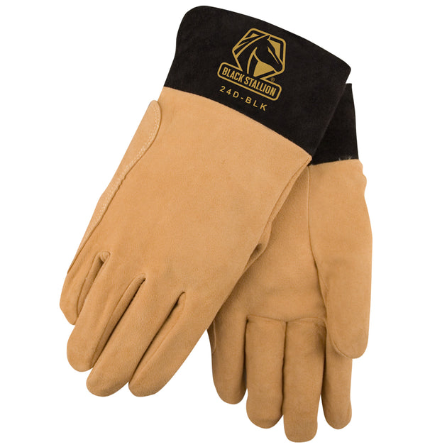 Black Stallion 24D-BLK Split Deerskin Short Cuff Premium TIG Welding Gloves