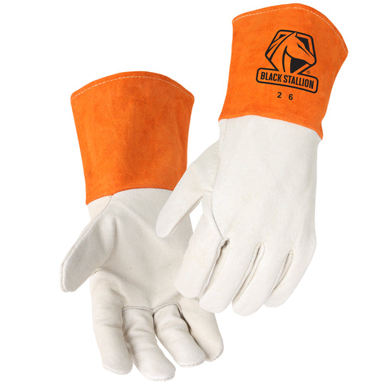 Black Stallion 26 Light Grain Pigskin Long Cuff MIG Welding Gloves