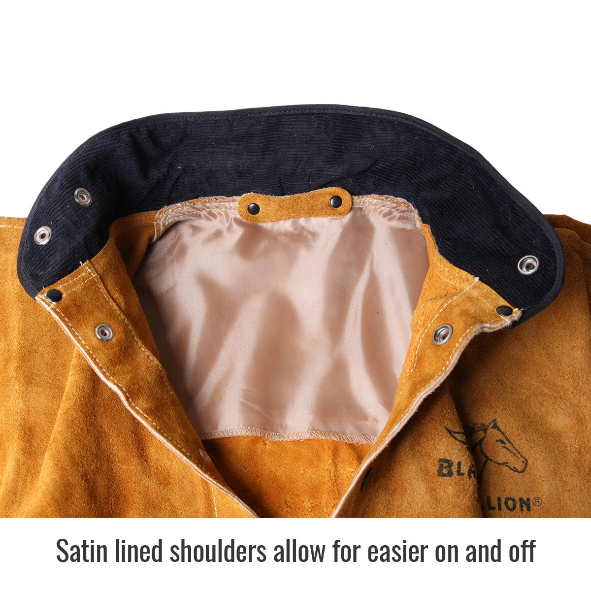 Satin lined shoulders allow for easier on and off — Black Stallion 30WC welding jacket
