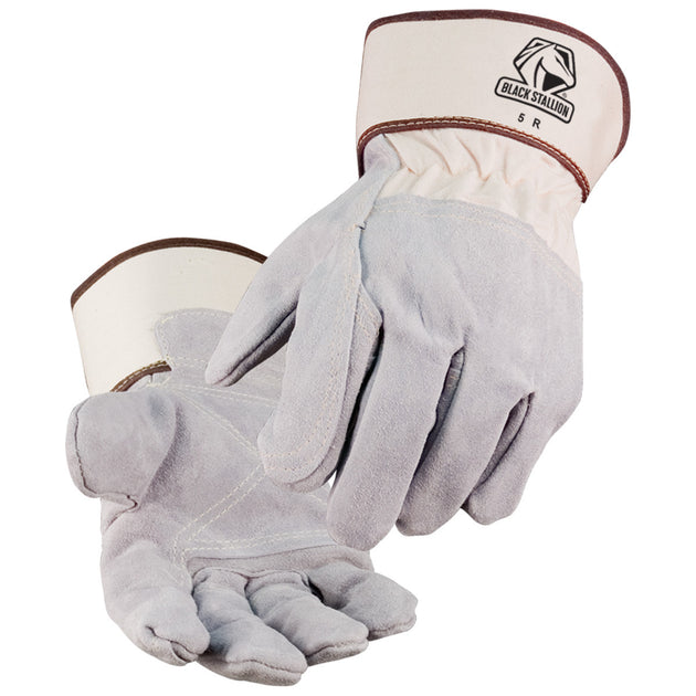 Black Stallion 5R Side Split Cowhide Double Palm Heavy Duty Leather Palm Work Gloves