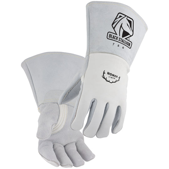 Black Stallion 750 Premium Grain Elkskin Stick glove with Nomex® Lined Back, Pearl White
