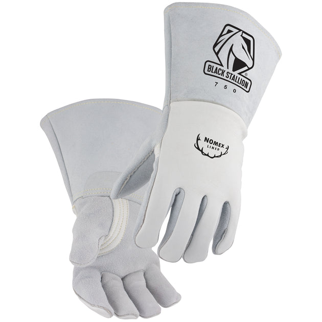 Black Stallion 750 Premium Grain Elkskin Stick glove with Nomex® Lined Back, Pearl White