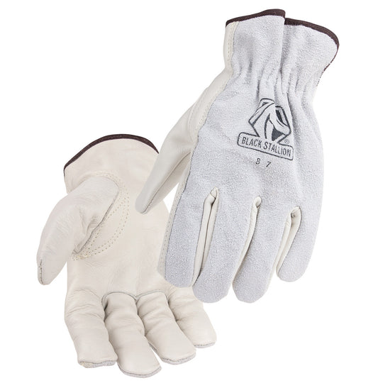 Black Stallion 87 Grain/Split Cowhide Elastic Wrist DRIVER'S Style Gloves