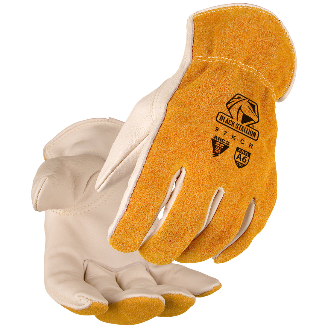 Black Stallion 97KCR Grain/Split Cowhide Kevlar® Sewn DRIVER'S Style Gloves, Cut Resistant