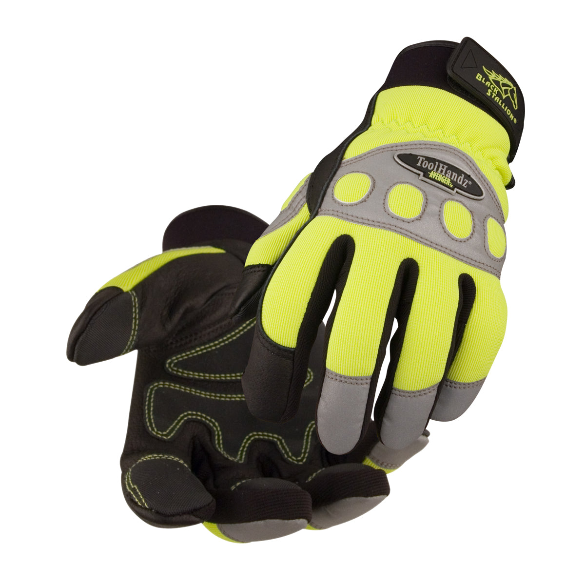 Black Stallion 99HV Toolhandz® Pro Spandex And Grain Pigskin Reinforced Ergonomic Gloves, hi, Vis
