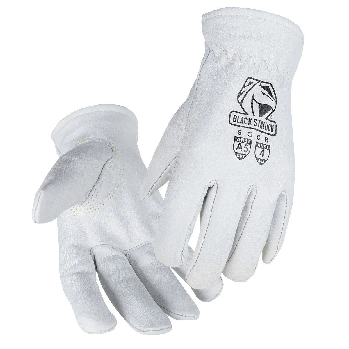 Black Stallion 9GCR Top Grain Goatskin Elastic Wrist DRIVER'S Style Gloves ANSI Cut A5