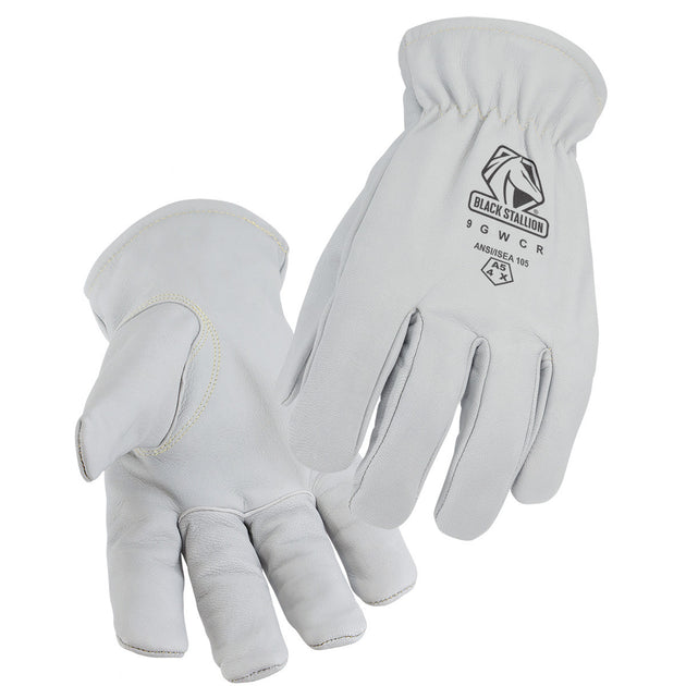 Black Stallion 9GWCR Top Grain Goatskin Elastic Wrist DRIVER'S Style Gloves ANSI Cut A5, Cotton Fleece