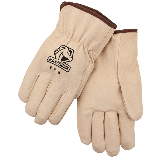 Black Stallion 9PB Grain Pigskin Elastic Wrist Economy DRIVER'S Style Gloves