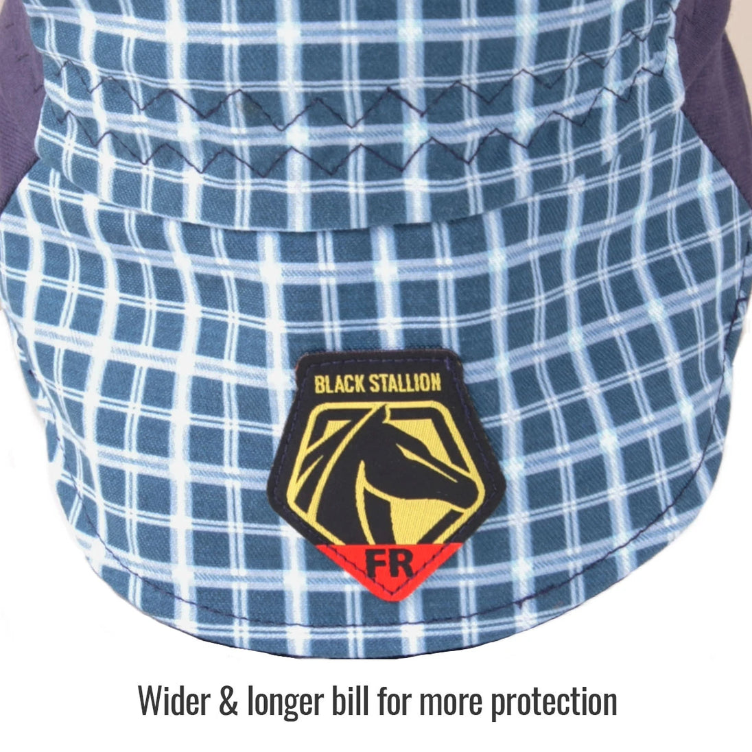 Black Stallion AH1730-BL FR Cotton Welding Cap With Hidden Bill Extension, Blue Plaid, detail view 3