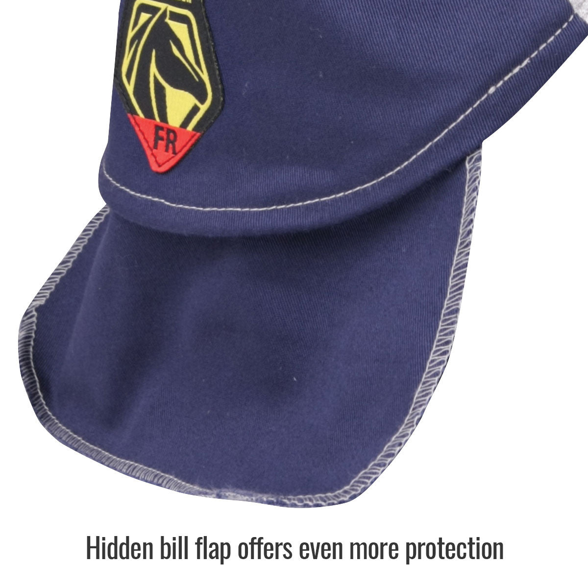 Hidden bill flap offers even more protection — Black Stallion AH1630-NG welding cap