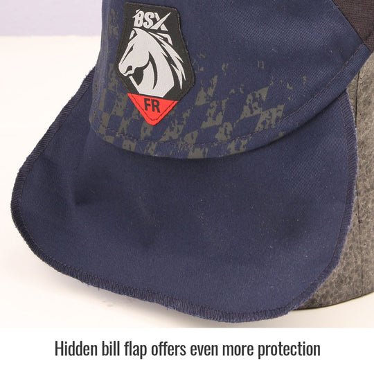 Hidden bill flap offers even more protection — Black Stallion AH1631-NB welding cap