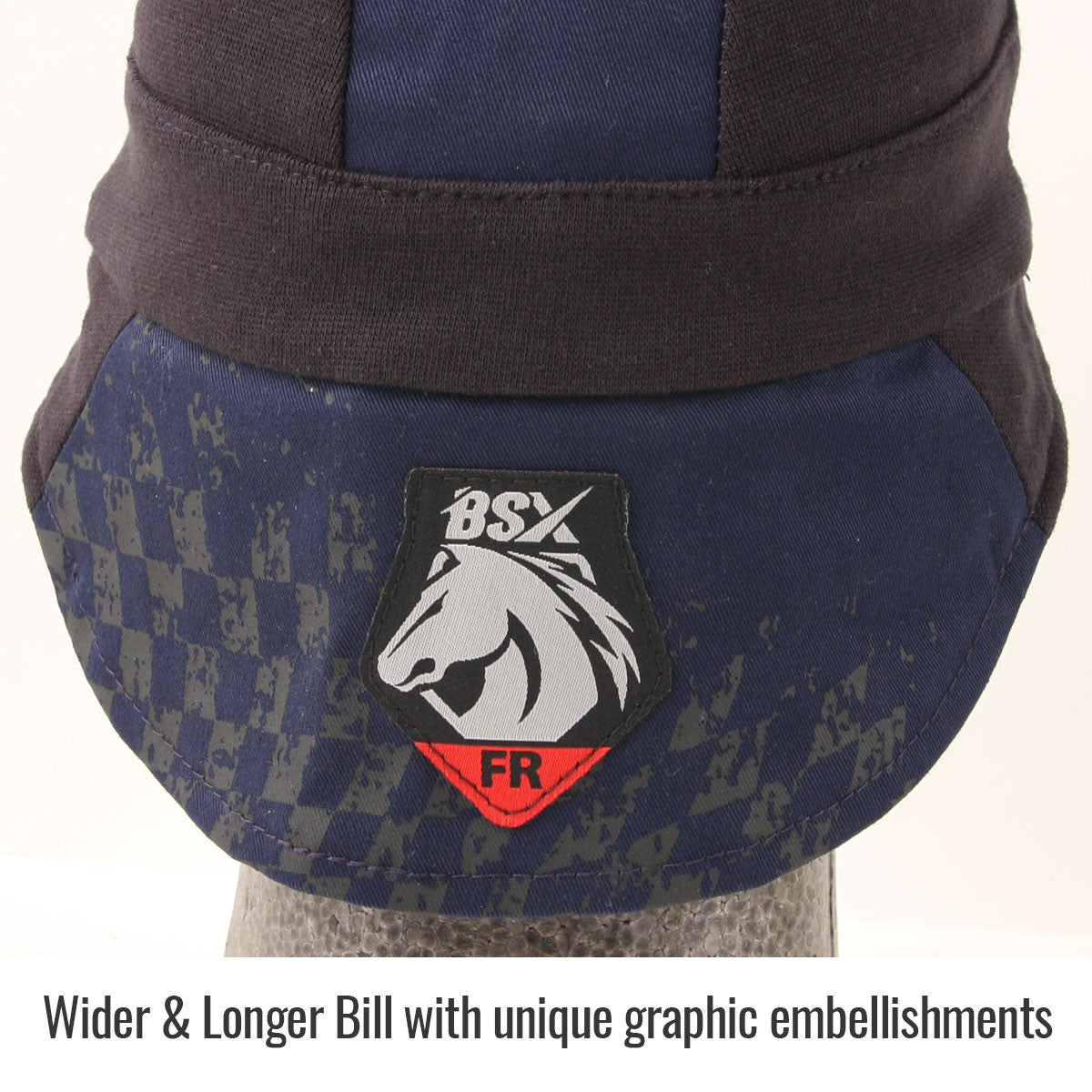 Wider & Longer Bill with unique graphic embellishments — Black Stallion AH1631-NB welding cap