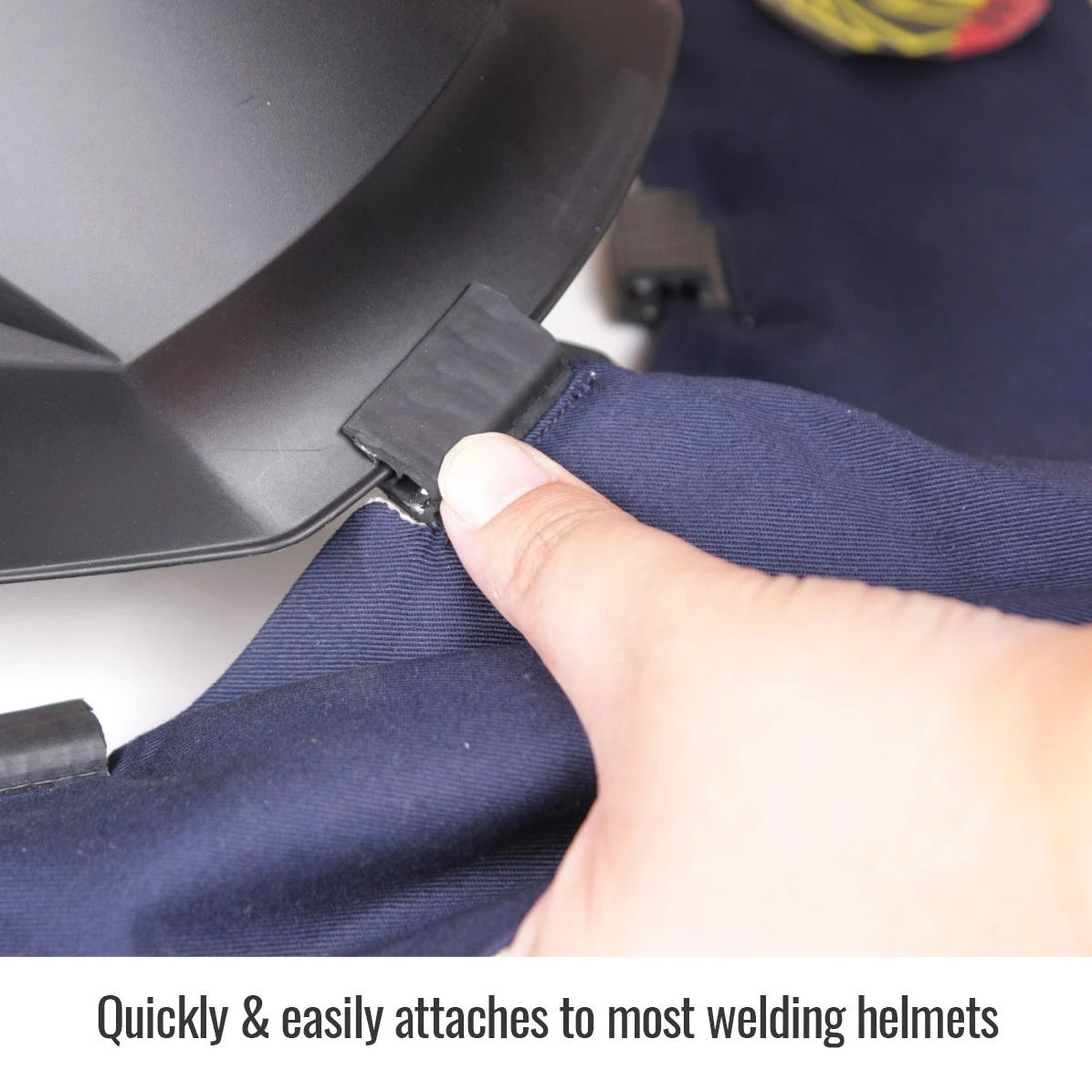 Easily attaches to most welding helmets — Black Stallion AH2140-NS helmet bib