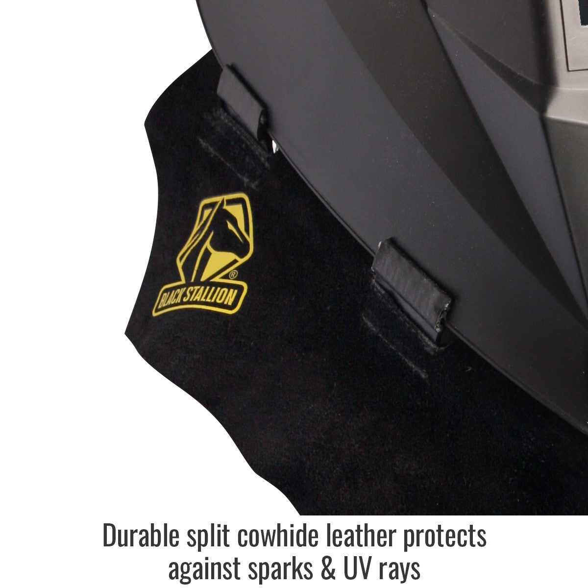 Durable split cowhide leather protects against sparks & UV rays — Black Stallion AH5040-BK helmet bib
