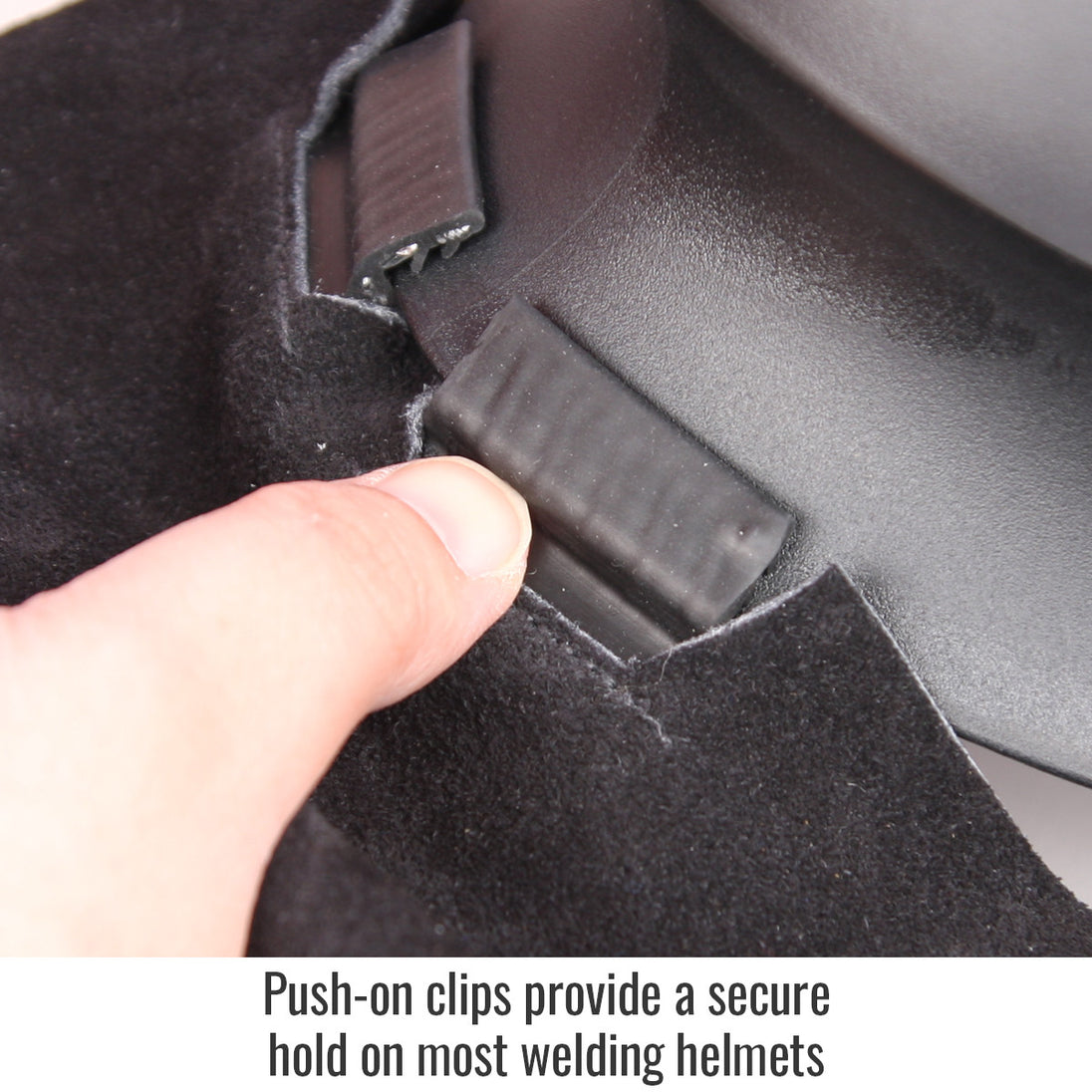 Secure hold on most welding helmets — Black Stallion AH5040-BK helmet bib