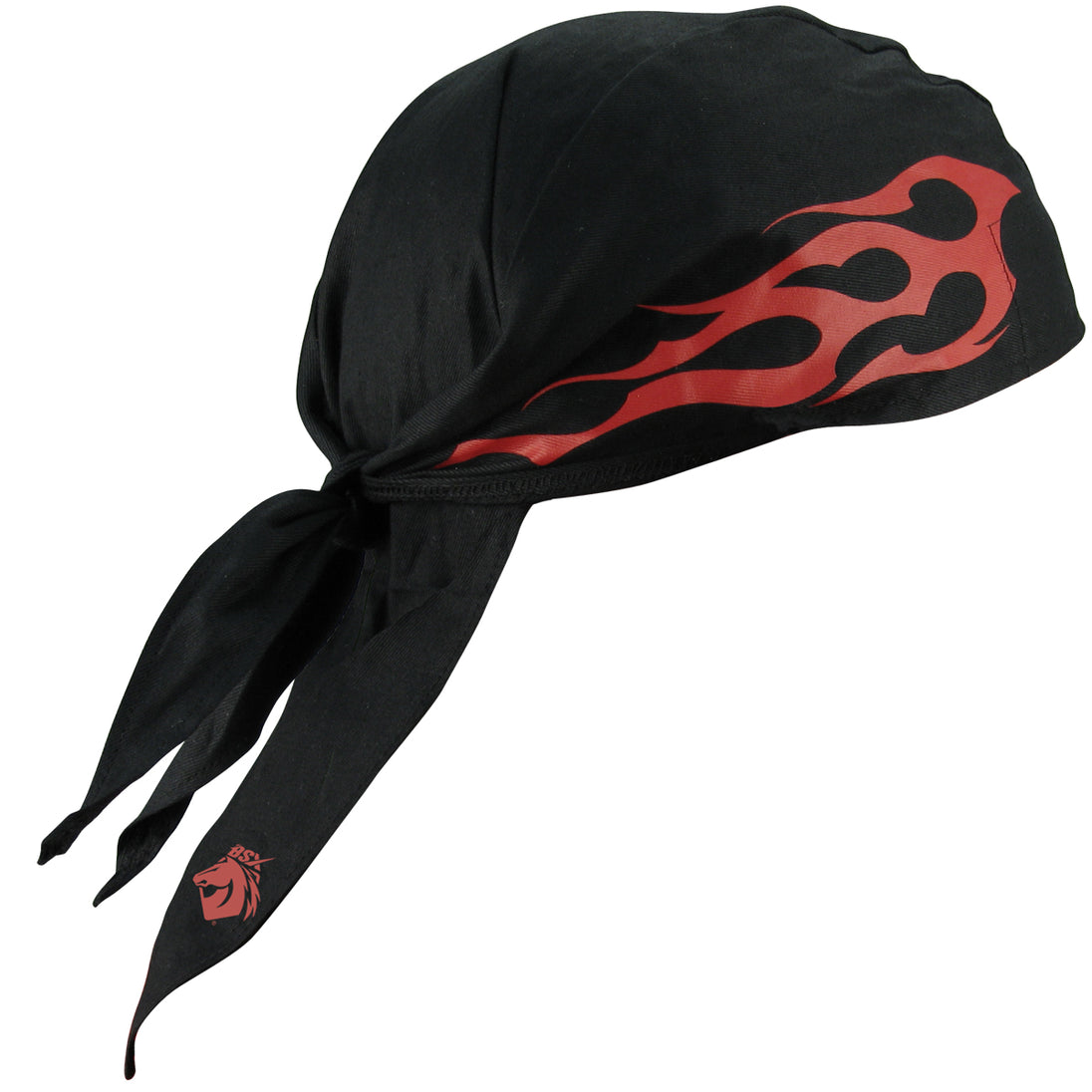 Black Stallion BC5D-BK BSX Black, Red Flame & Logo FR Doo Rag