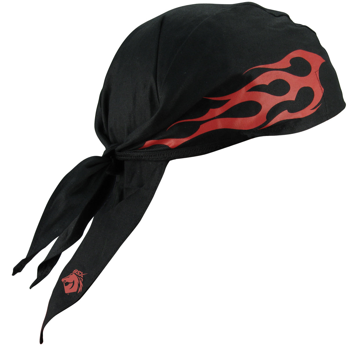 Black Stallion BC5D-BK BSX Black, Red Flame & Logo FR Doo Rag