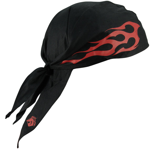 Black Stallion BC5D-BK BSX Black, Red Flame & Logo FR Doo Rag