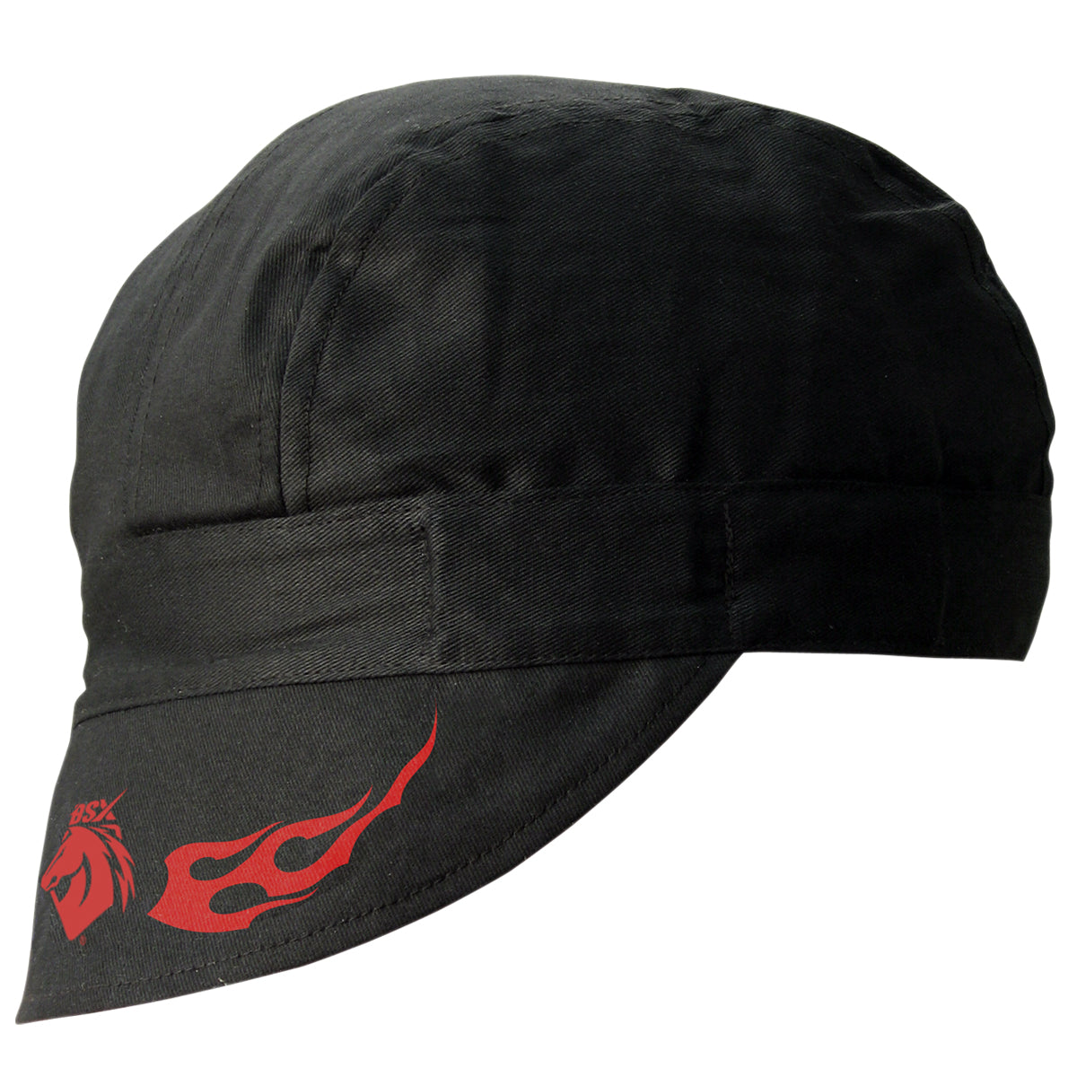 Black Stallion BC5W-BK BSX Black, Red Flame Logo Welding Cap