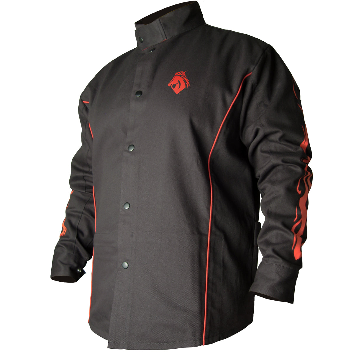 Black Stallion BX9C BSX® Contoured FR Cotton Welding Jacket, Black with Red Flames