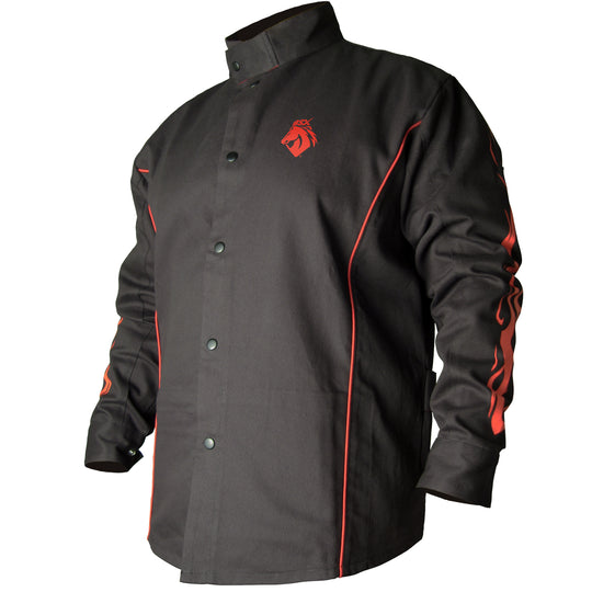 Black Stallion BX9C BSX® Contoured FR Cotton Welding Jacket, Black with Red Flames