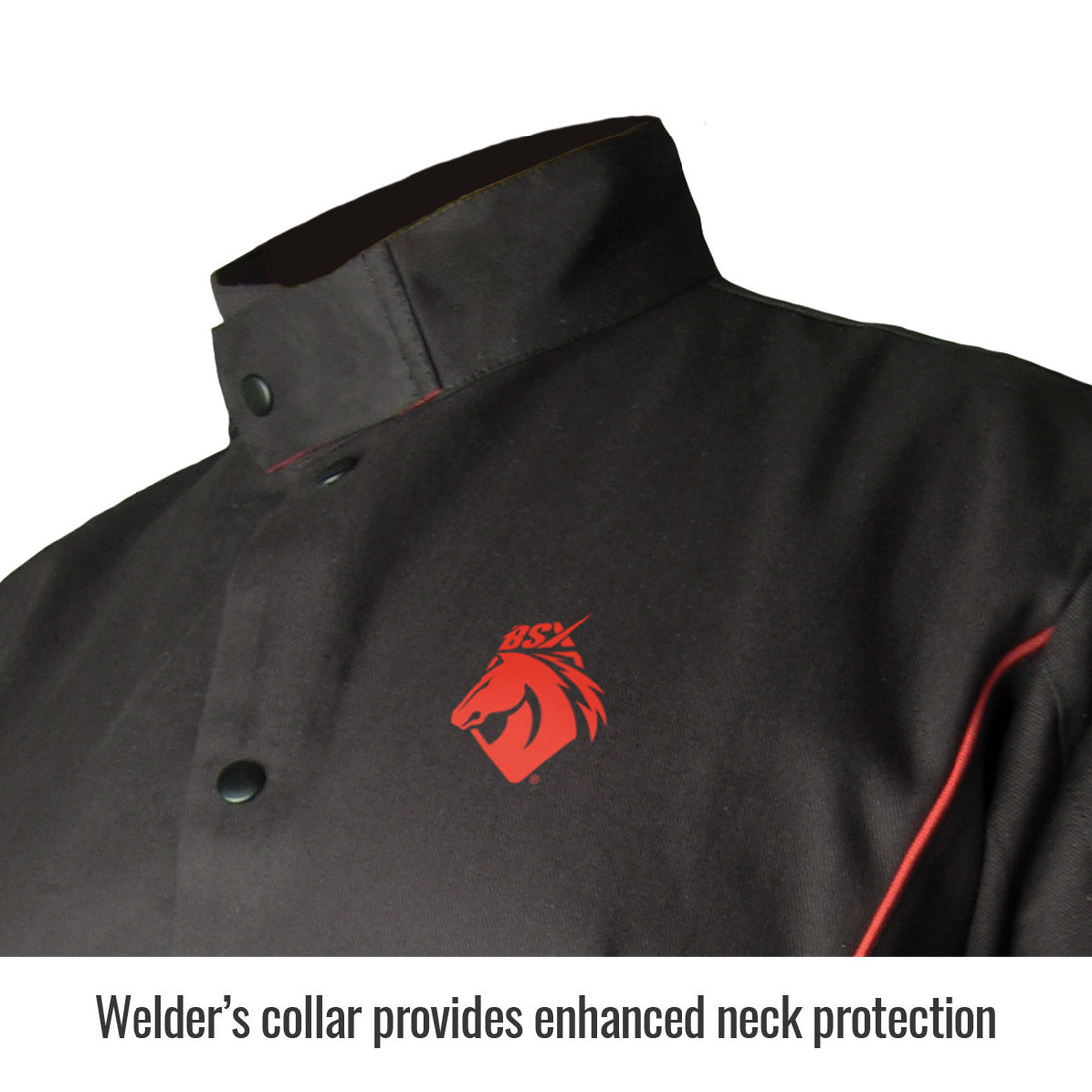 Collar provides enhanced neck protection — Black Stallion BX9C welding jacket