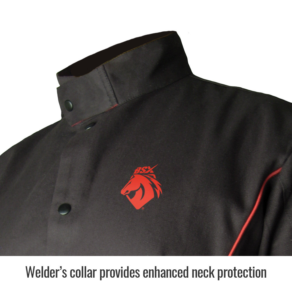 Collar provides enhanced neck protection — Black Stallion BX9C welding jacket