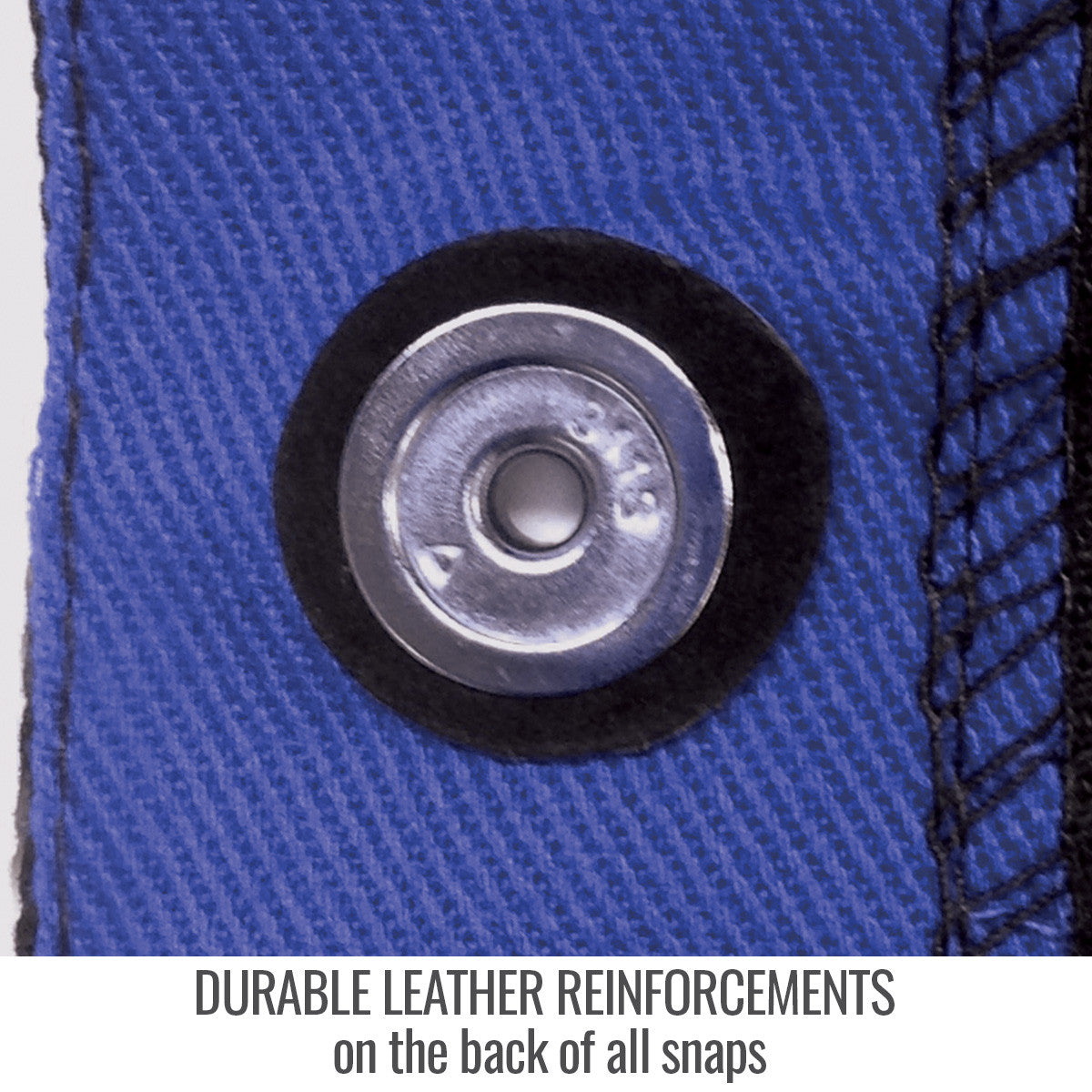 Durable Leather Reinforcements on the back of all snaps — Black Stallion BXRB9C welding jacket