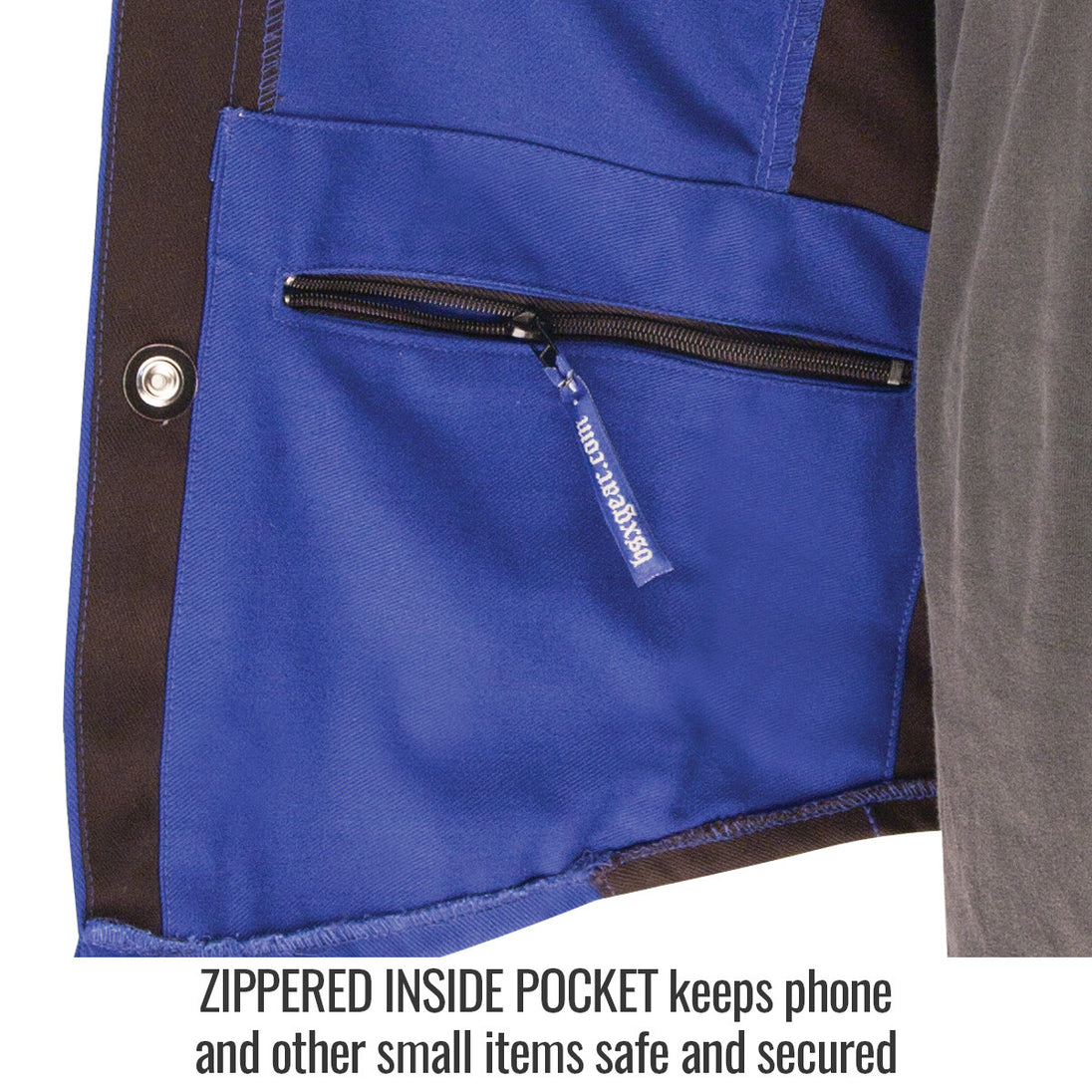 Zippered Inside Pocket keeps phone and other small items safe and secured — Black Stallion BXRB9C welding jacket