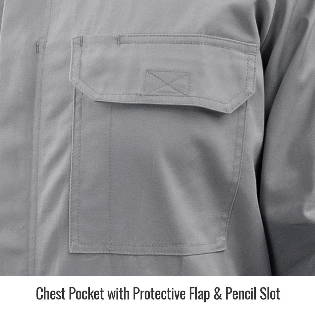 Chest Pocket with Protective Flap & Pencil Slot — Black Stallion CF2118-GY reflective coveralls