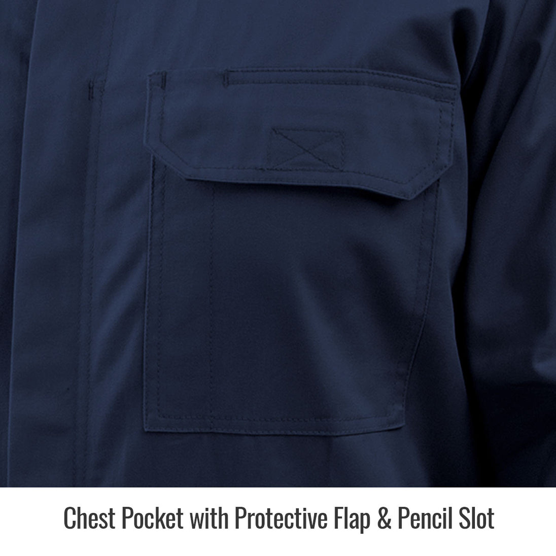Chest Pocket with Protective Flap & Pencil Slot — Black Stallion CF2118-NV reflective coveralls