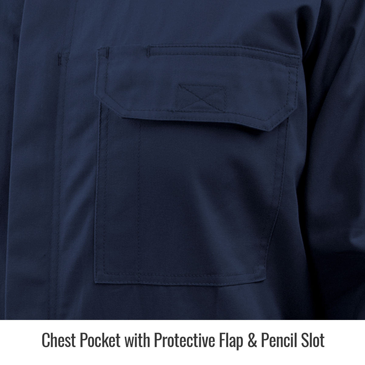 Chest Pocket with Protective Flap & Pencil Slot — Black Stallion CF2118-NV reflective coveralls