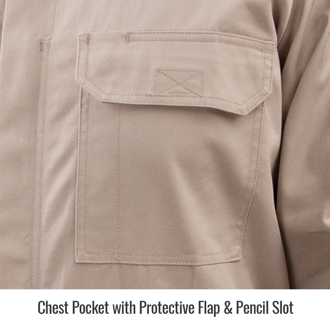 Chest Pocket with Protective Flap & Pencil Slot (view 2) — Black Stallion CF2118-ST reflective coveralls