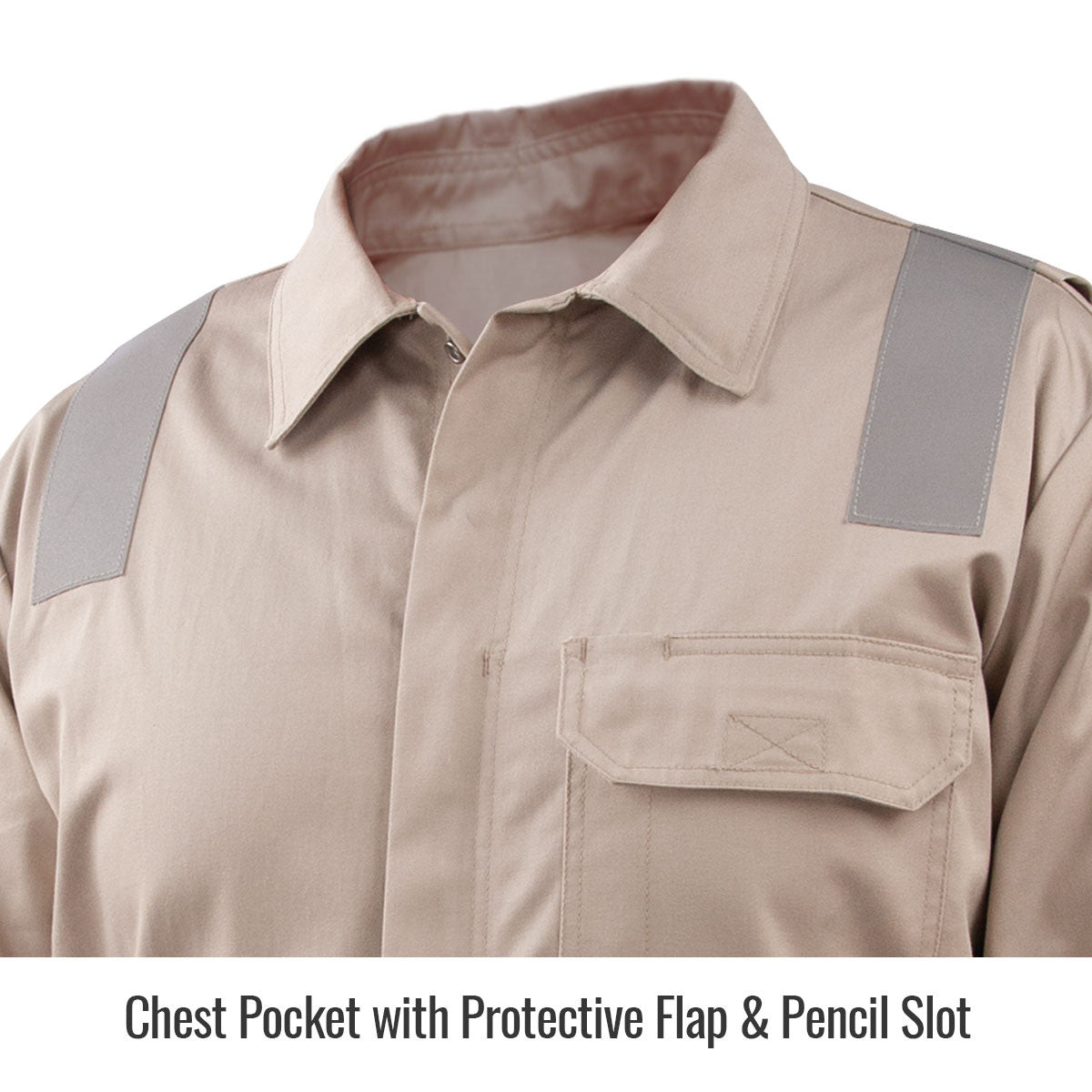 Chest Pocket with Protective Flap & Pencil Slot — Black Stallion CF2118-ST reflective coveralls