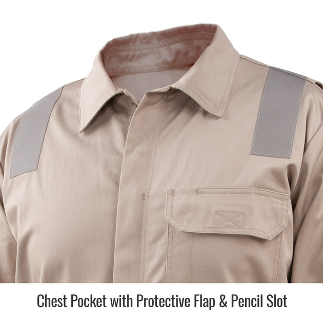 Chest Pocket with Protective Flap & Pencil Slot — Black Stallion CF2118-ST reflective coveralls