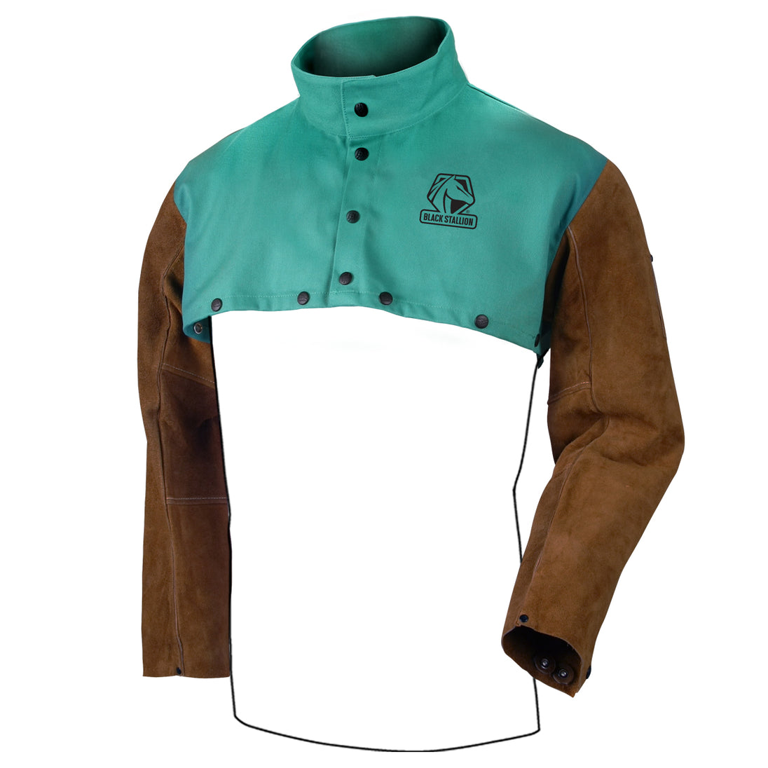 Black Stallion F9-21CS-BS 9 oz FR Hybrid Cape Sleeve With Brown Split Cowhide Sleeve, Green