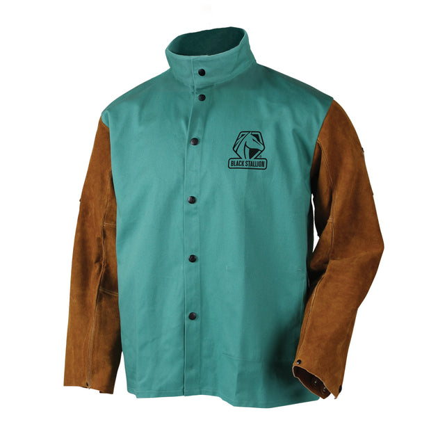 Black Stallion F9-30C-BS FR Cotton & Cowhide Hybrid Welding Jacket, Green