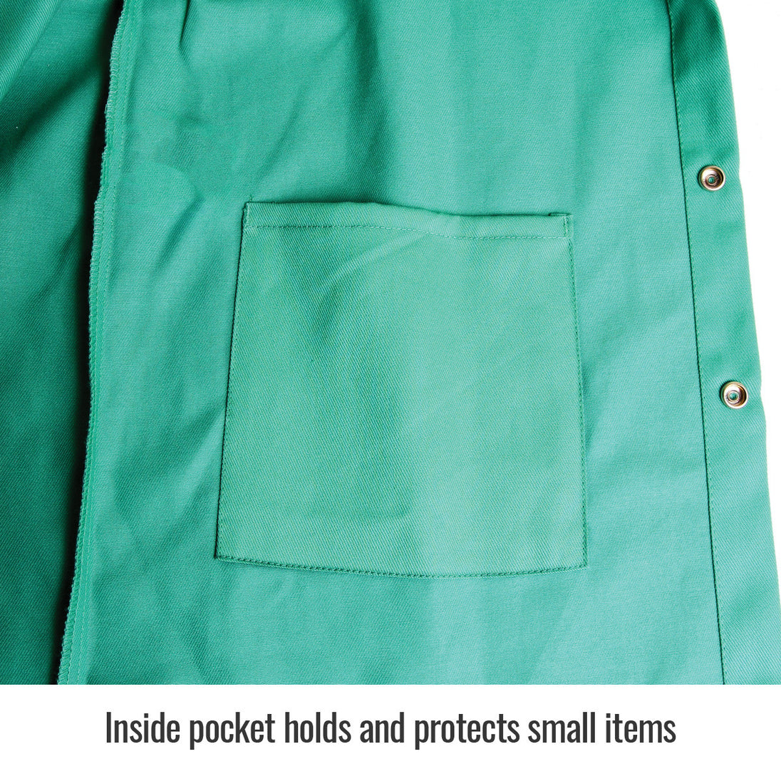 Inside pocket holds and protects small items — Black Stallion F9-30C welding jacket