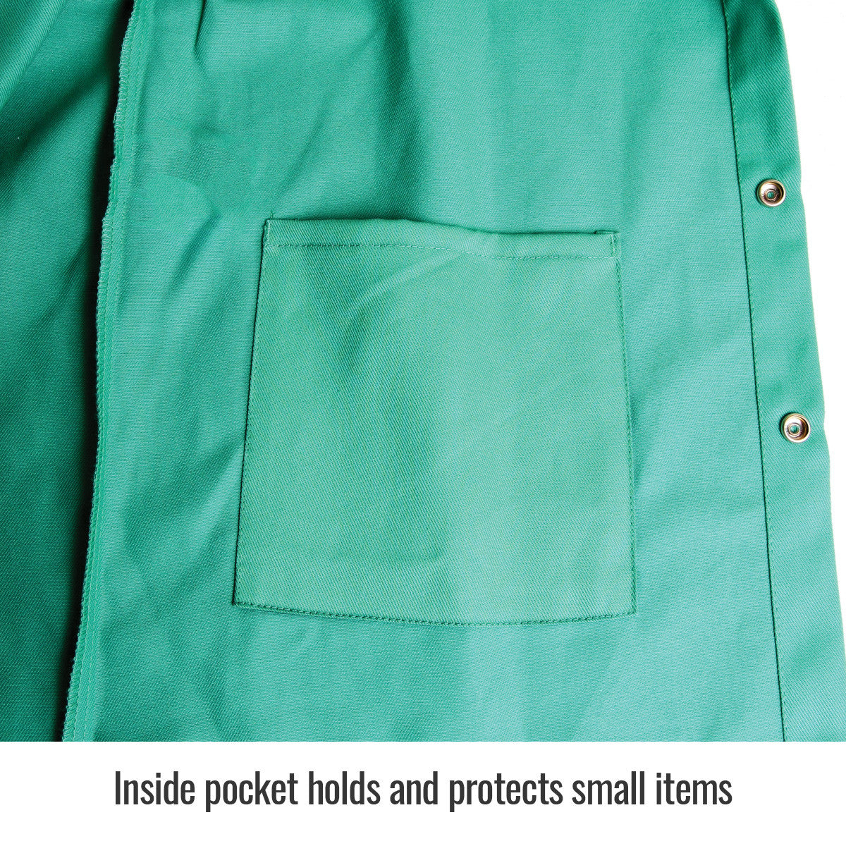 Inside pocket holds and protects small items — Black Stallion F9-30C welding jacket