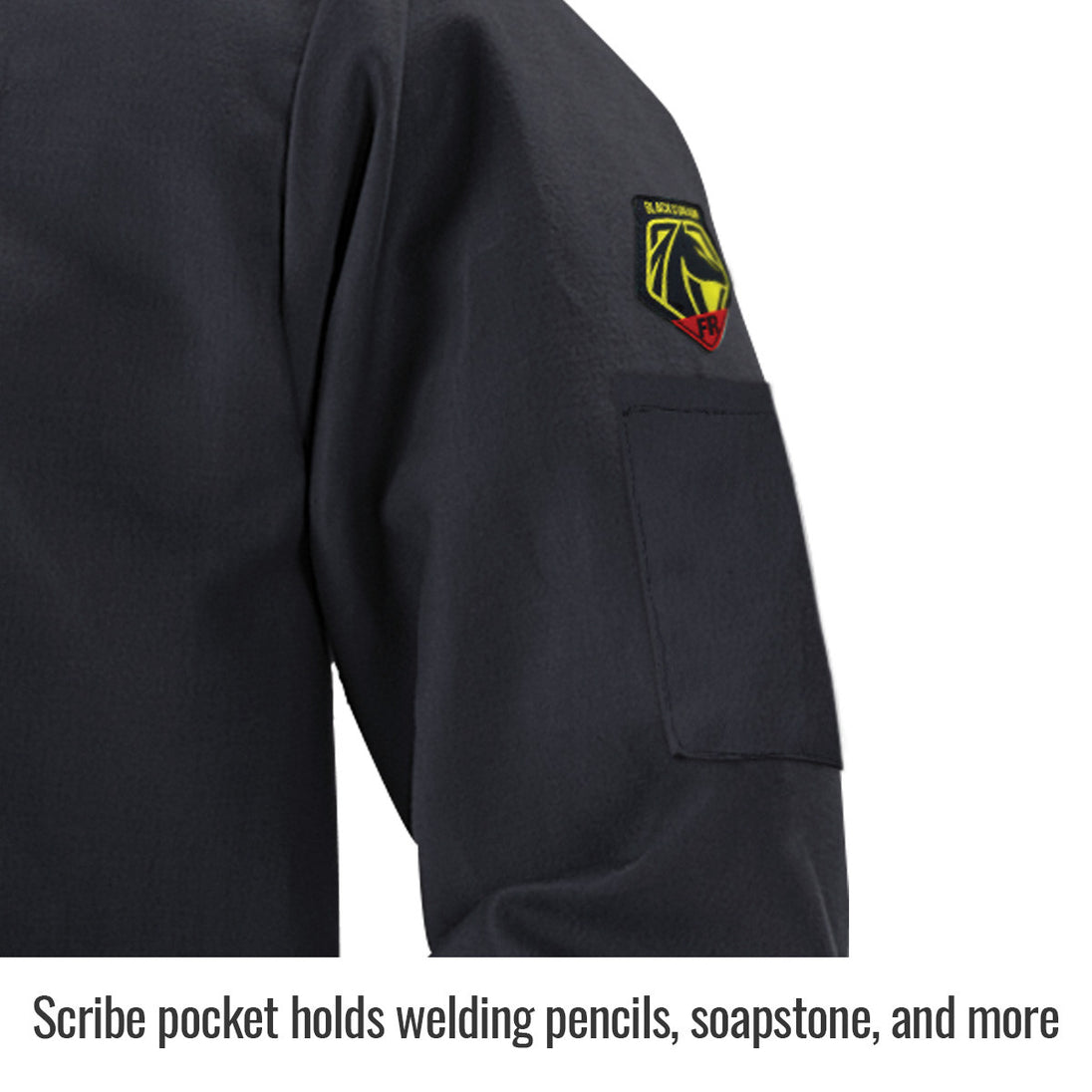 Scribe pocket holds welding pencils, soapstone, and more — Black Stallion FBK9-30C inch jacket