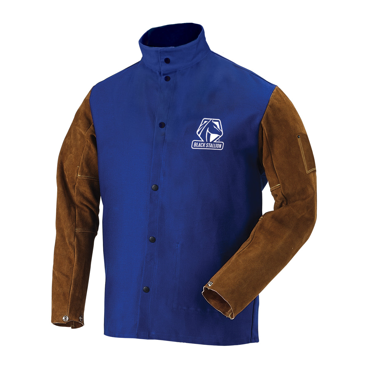 Black Stallion FRB9-30C-BS FR Cotton & Cowhide Hybrid Welding Jacket, Royal Blue