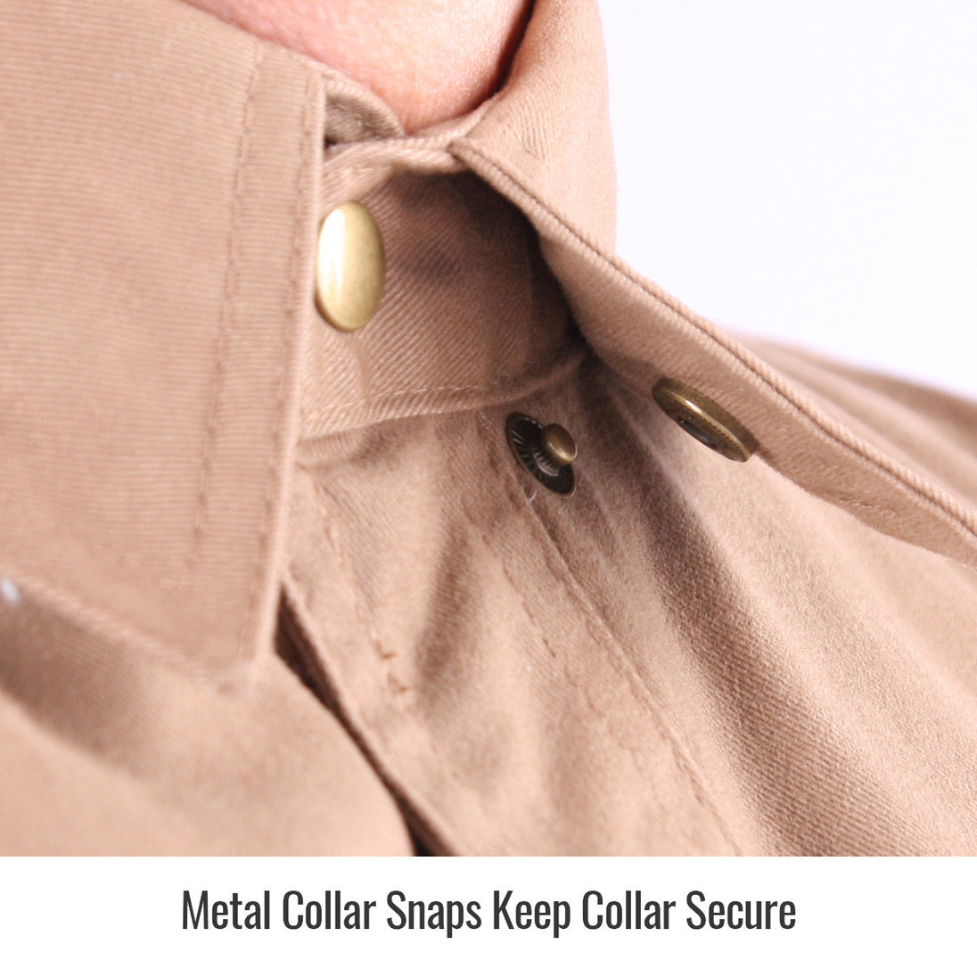 Metal Collar Snaps Keep Collar Secure — Black Stallion FS7-KHK work shirt