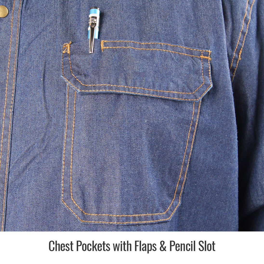 Chest Pockets with Flaps & Pencil Slot — Black Stallion FS8-DNM work shirt