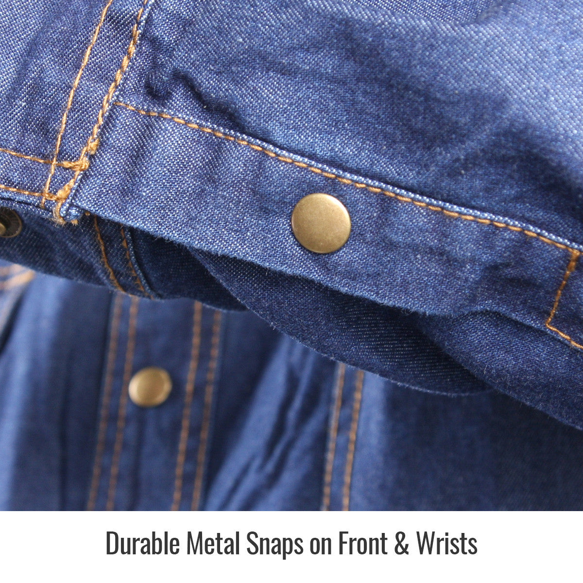 Durable Metal Snaps on Front & Wrists — Black Stallion FS8-DNM work shirt