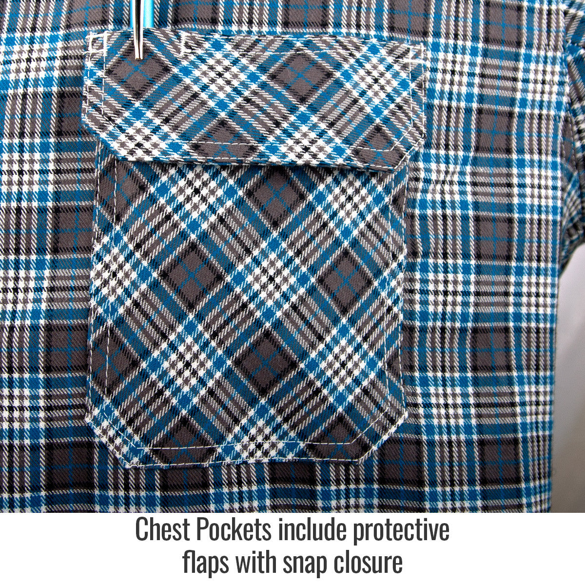 Chest pockets include protective flaps with snap closure — Black Stallion FS9-PGY work shirt