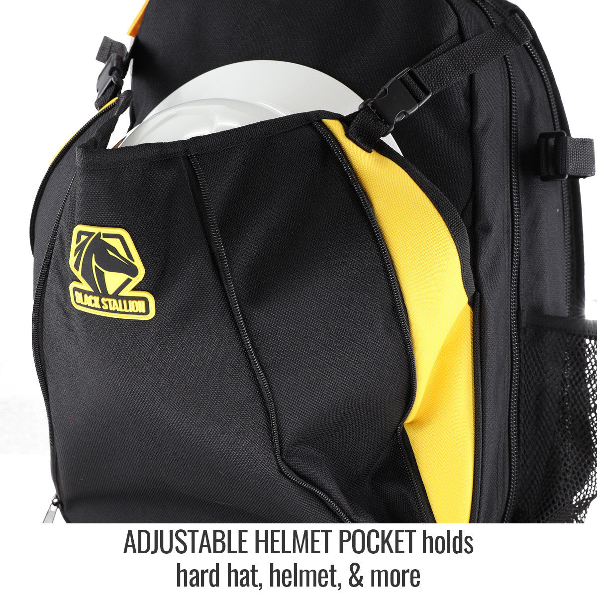 Will - Adjustable Helmet Pocket holds hard hat, helmet, & more — Black Stallion GB400 accessory